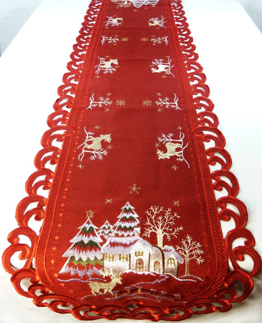 Tafelkleed serie - Linnenlook rood met - Kerst Rendier |