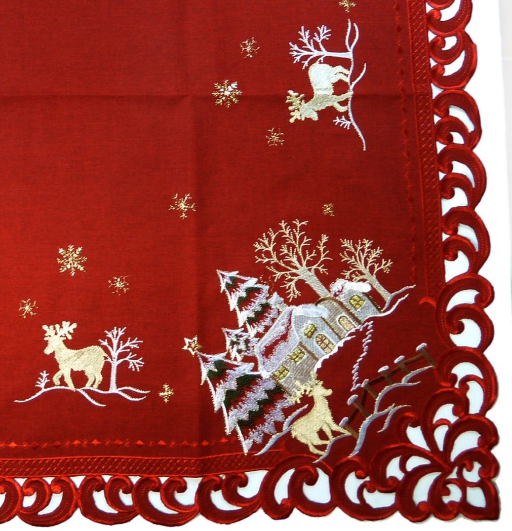 eenzaam samen sticker Tafelkleed serie - Linnenlook rood met hert - Kerst - Rendier |  Tafelkleedjes.nl