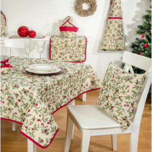 Tafelkleed serie - luxe gobelinstof - Kerst - Christmas Berries - Hulst - All over - met goud glitterdraad