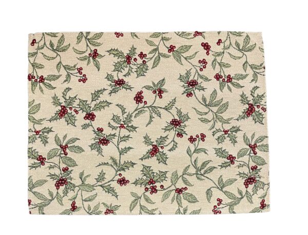 Placemat - Luxe Gobelinstof - Kerst - Berries all over - Hulst - 35 x 45 cm