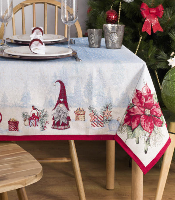 Tafelkleed - luxe gobelinstof - Kerst - Christmas Village - Gnoom - Kabouter - Vierkant 100 x 100 cm