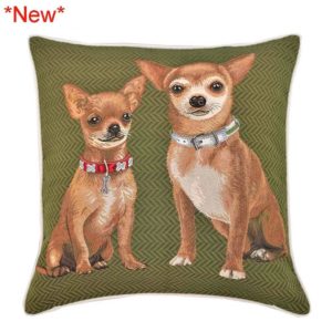 Kussenhoes - luxe gobelinstof- Chihuahuas - groenkleurige achtergrond - Honden - Hond