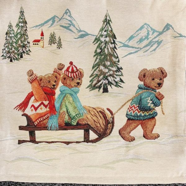 Kussenhoes - Luxe gobelinstof - beren op slee - wintertafereel