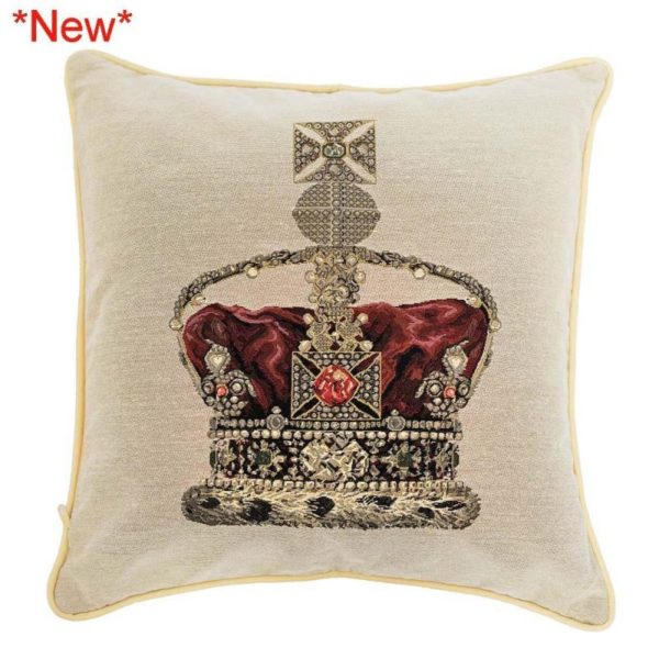 Kussenhoes – luxe gobelinstof- Crown – Kroon – creme achtergrond - 45 x 45 cm