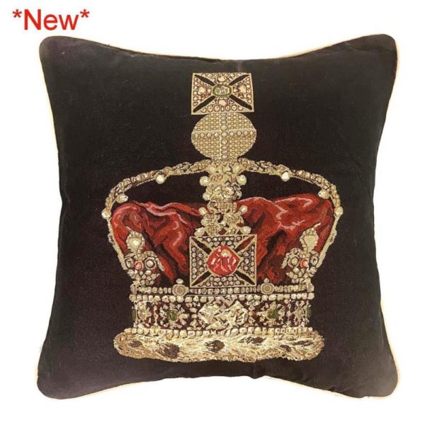 Kussenhoes – luxe gobelinstof- Crown – Kroon – zwarte achtergrond - 45 x 45 cm