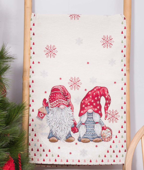 Tafelloper - Gobelinstof - Kerst - Christmas Couple - Kabouters - Gnomes - Loper 45 x 140 cm