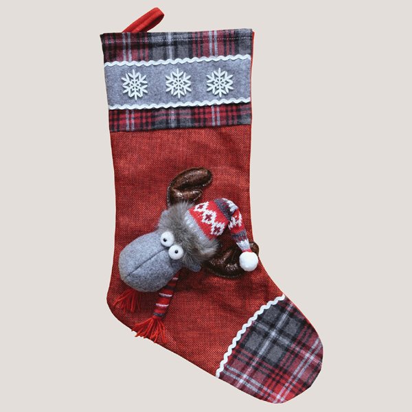 Kerstsok - Christmas Stocking - Rood met Eland - 45 cm