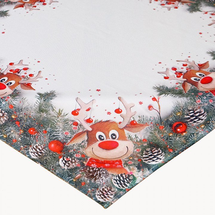 Tafelkleed - bedrukt - Eland met rode neus - dennenappels - Vierkant 85 x 85 cm