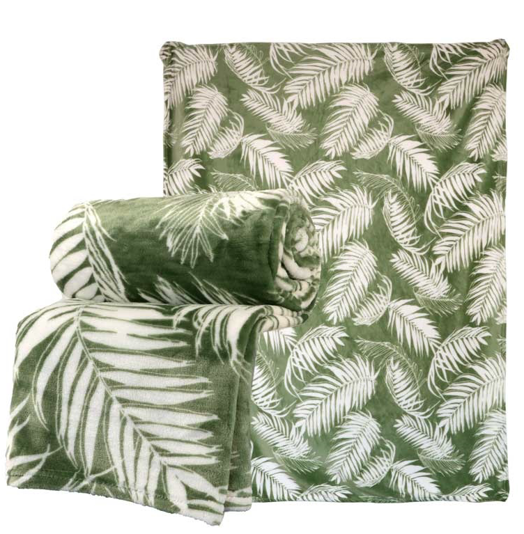 Plaid - Fien - Hedge Groen - Groen met witte bladeren motief - 150 x 200 cm