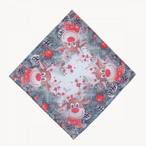 Tafelkleed - bedrukt - Kerst - Eland met rode neus - dennenappels - Vierkant 30 cm