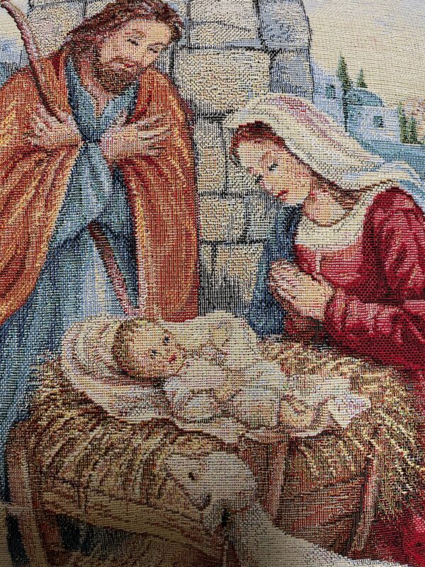 Tafelkleed - Luxe Gobelinstof - Kerst - Kerststal - Jozef en Maria - Vierkant 100x100 cm