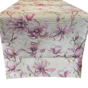 Tafelloper - Gobelinstof - Magnolia - Roze bloemen - Loper 45 x 140 cm
