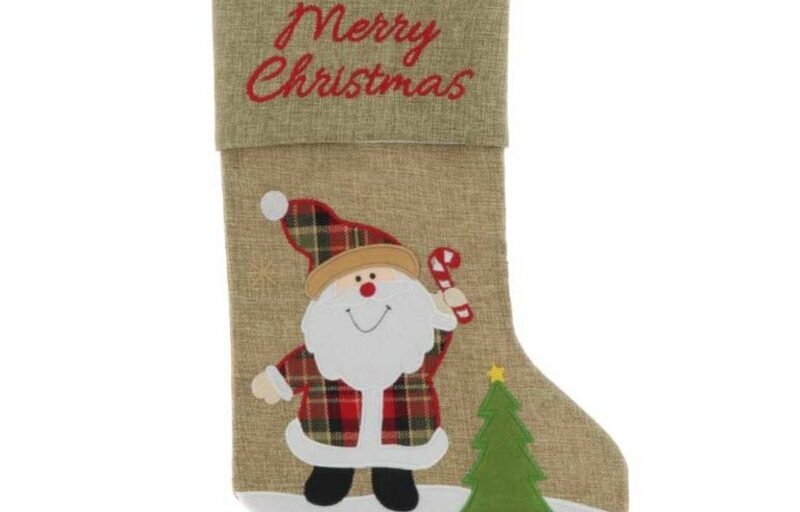 Kerstsok - Kerst - Christmas Stocking - Santa - Kerstman - Linnenlook - Riff - 23x46 cm