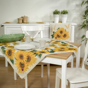 Tafelkleed - Luxe gobelinstof - Zonnebloemen - Zonnebloem - Gele bloemen - Vierkant 100 x 100 cm
