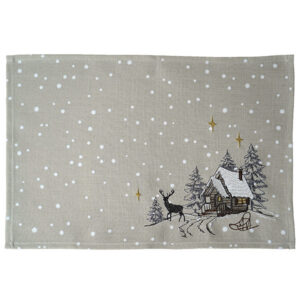 Placemat - Kerst - Ecru - Wintertafereel met sneeuwvlokken - Loper 45 cm