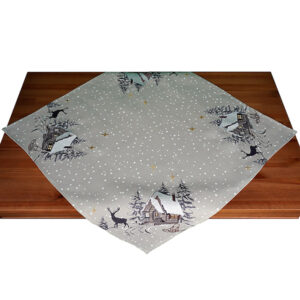 Tafelkleed - Kerst - Ecru - Wintertafereel met sneeuwvlokken - Vierkant 85 cm